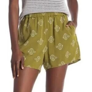 Madewell SZ M Printed Floral Batik Green Pull-On Shorts L5104